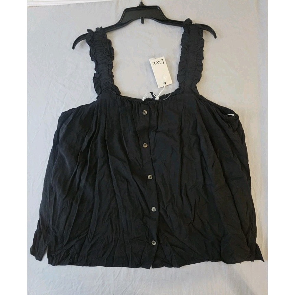 Dex Women's 1X Plus Tank Top Shirt Blouse Ruffle Straps Button Up NWT L511